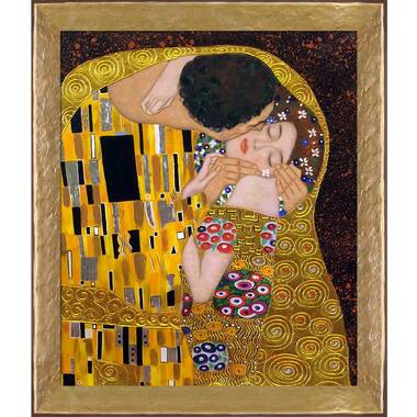 La Pastiche Luxury Line The Kiss Framed On Canvas by Gustav Klimt